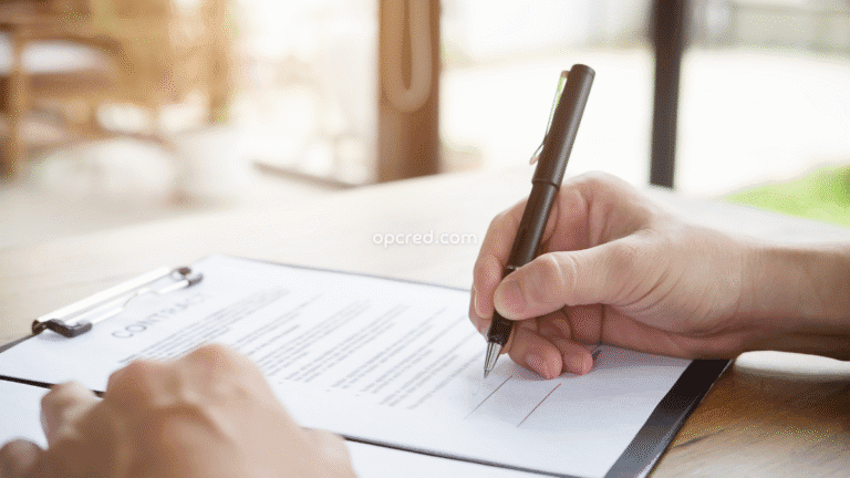 Guia de empréstimos da OP Cred com calculadora e moedas, representando planejamento financeiro e crédito pessoal