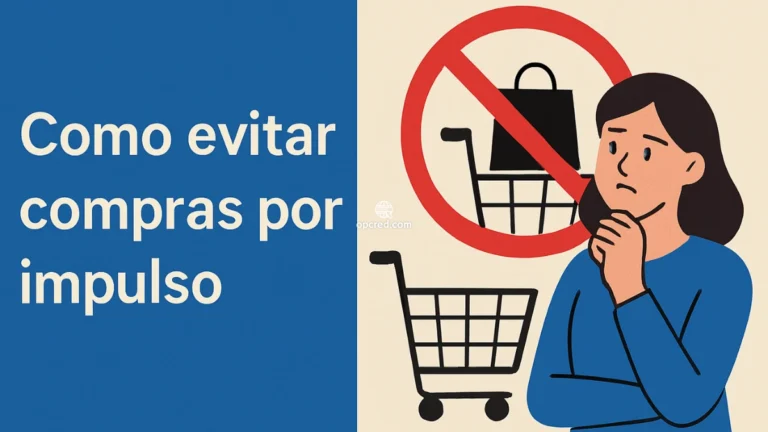 Mulher pensativa diante de um carrinho de compras com sinal de proibição, ilustrando o conceito de evitar compras por impulso.