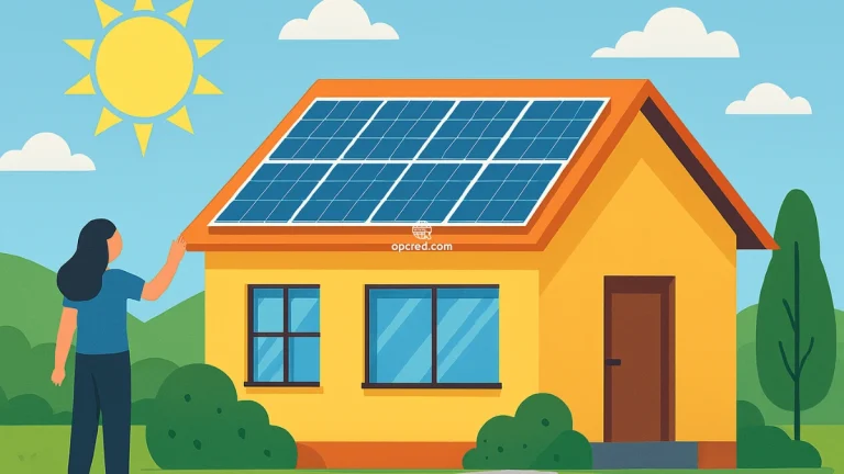 Casa brasileira com painéis solares no telhado em dia ensolarado, representando energia solar residencial sustentável.