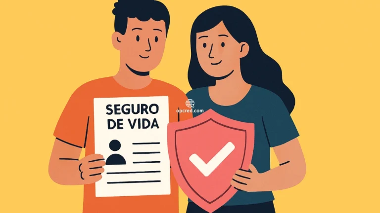 Jovem casal segurando apólice de seguro de vida e escudo de proteção, simbolizando segurança financeira ao contratar seguro ainda na juventude.