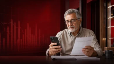 Aposentado compara taxas de juros do consignado INSS no celular e em documento.