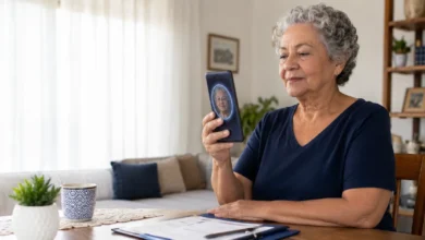 Aposentada faz reconhecimento facial no celular para desbloquear benefício do INSS para consignado