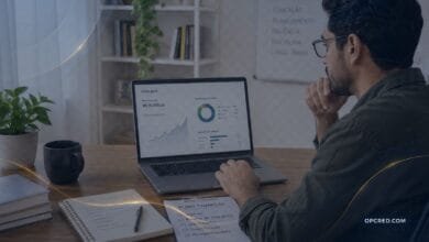 Pessoa analisando investimentos e proteção do FGC em uma plataforma financeira com caderno de planejamento sobre a mesa.