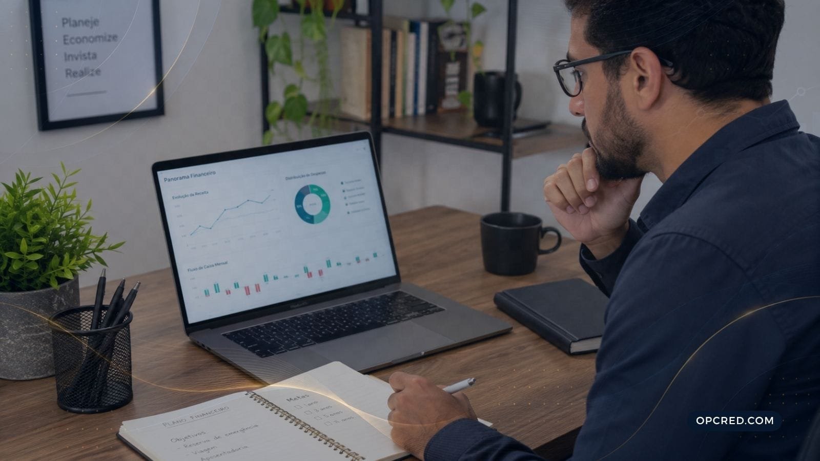 Pessoa analisando gráficos financeiros em notebook para entender a Taxa Selic e seus impactos no crédito e nos investimentos.