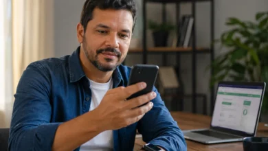 Homem usando o celular para consultar o Pix após novas regras de segurança do Banco Central.