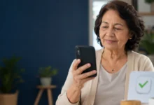 Idosa consulta no celular a situação da prova de vida do INSS