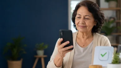Idosa consulta no celular a situação da prova de vida do INSS